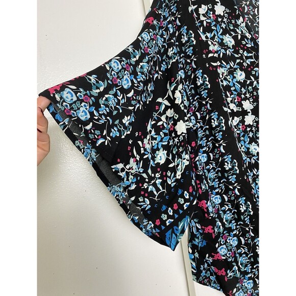 Farktop Women's Floral Blouse V Neck Tie Chiffon Shirt Size M Black Boho - Picture 9 of 11